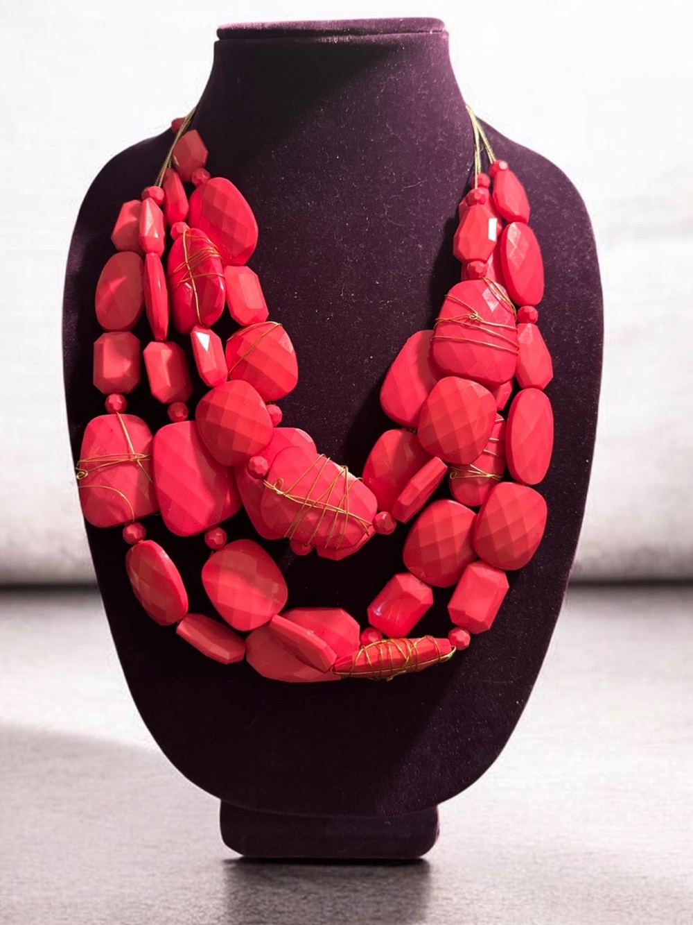 Bold Pink Multi-Strand Statement Necklace and earring set 
811